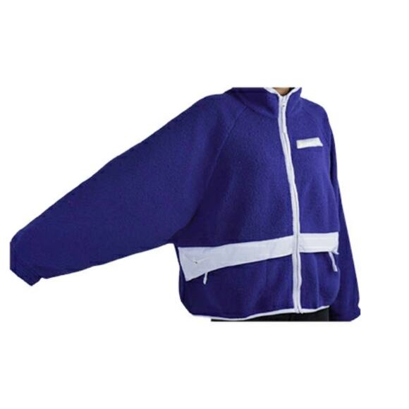 (M) $140 Nike NSW Swoosh Sherpa Oversized Fleece Zip-Up Jacket Navy Blue Sherpa - Picture 7 of 9